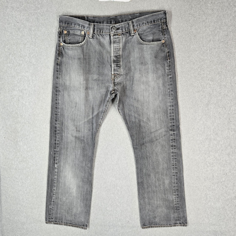 Levi's 501 Men Jeans 38X30 Gray Denim Button Fly Original Straight 27" Inseam